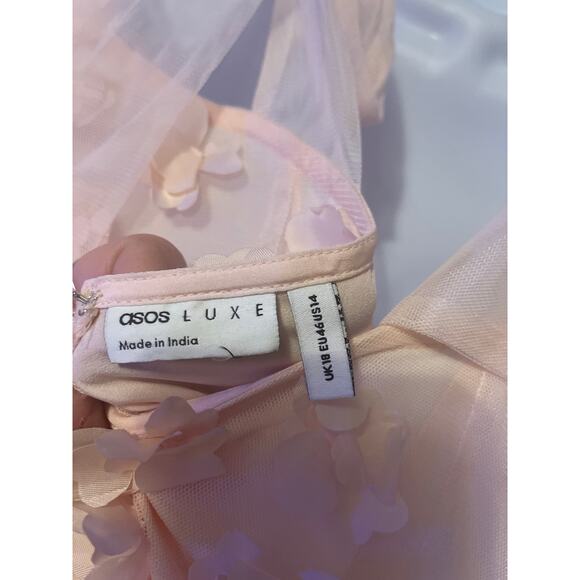 ASOS Luxe NWT 3D Tie Shoulder High Slit Pink Floral Maxi Formal Dress Size 14 - Picture 8 of 9